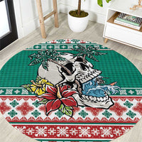 Hawaiian Skull Surfs Round Carpet Mele Kalikimaka Palaka Quilt Pattern - Polynesian Pride