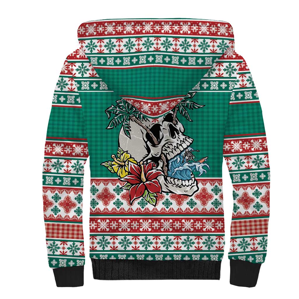 Hawaiian Skull Surfs Sherpa Hoodie Mele Kalikimaka Palaka Quilt Pattern - Polynesian Pride