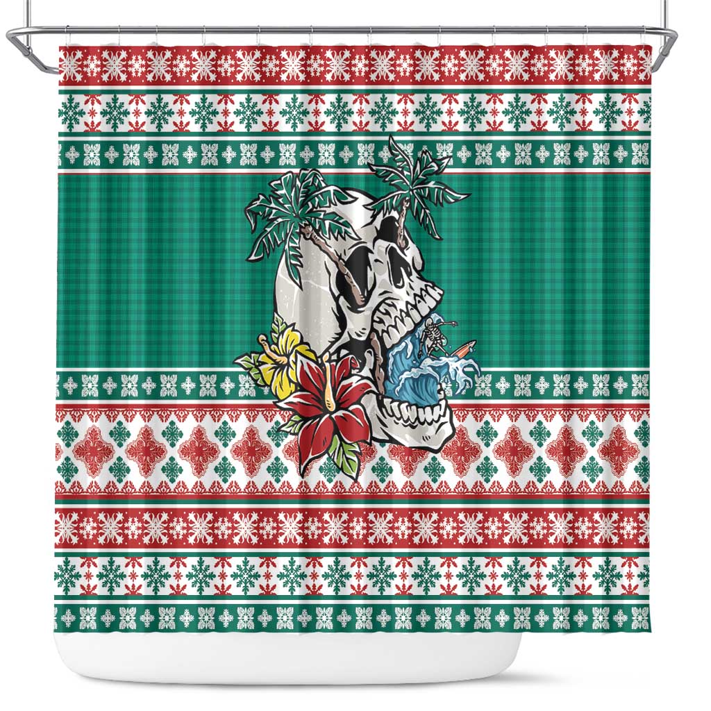Hawaiian Skull Surfs Shower Curtain Mele Kalikimaka Palaka Quilt Pattern - Polynesian Pride