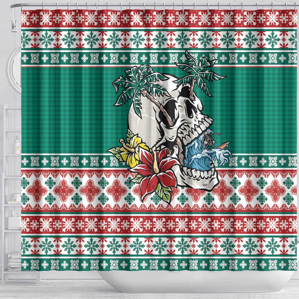 Hawaiian Skull Surfs Shower Curtain Mele Kalikimaka Palaka Quilt Pattern - Polynesian Pride