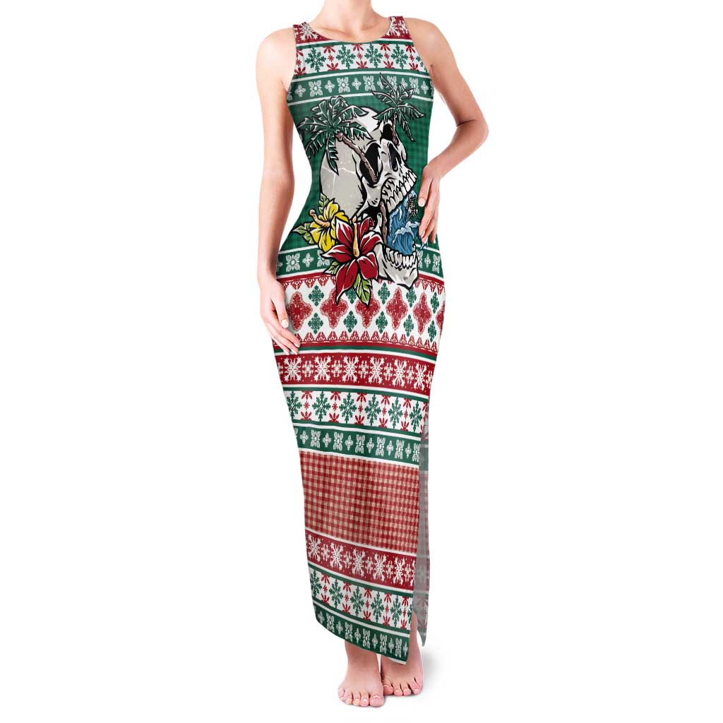 Hawaiian Skull Surfs Tank Maxi Dress Mele Kalikimaka Palaka Quilt Pattern - Polynesian Pride
