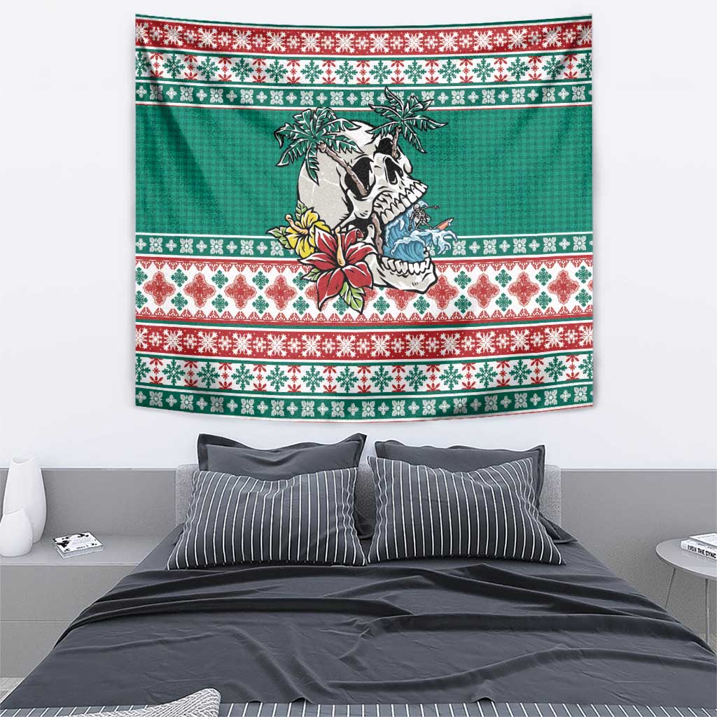 Hawaiian Skull Surfs Tapestry Mele Kalikimaka Palaka Quilt Pattern - Polynesian Pride