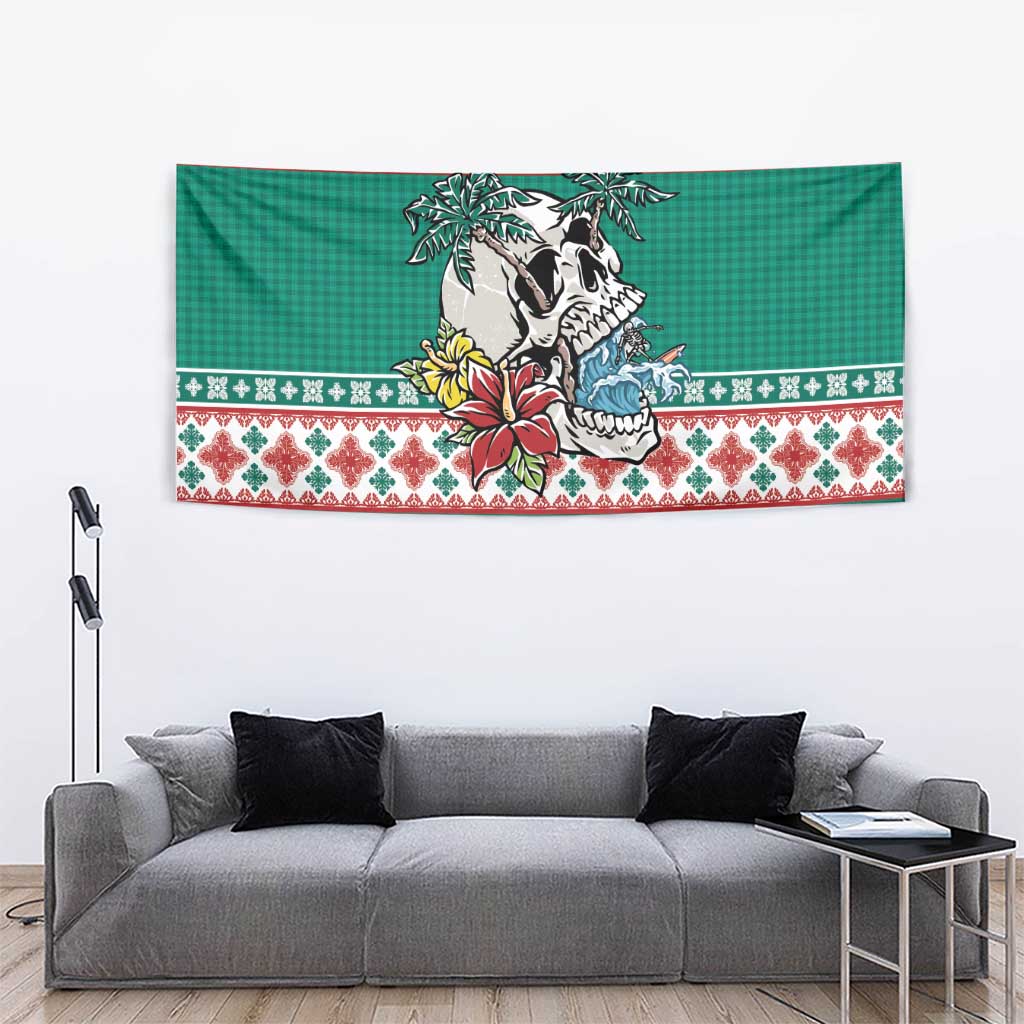 Hawaiian Skull Surfs Tapestry Mele Kalikimaka Palaka Quilt Pattern - Polynesian Pride