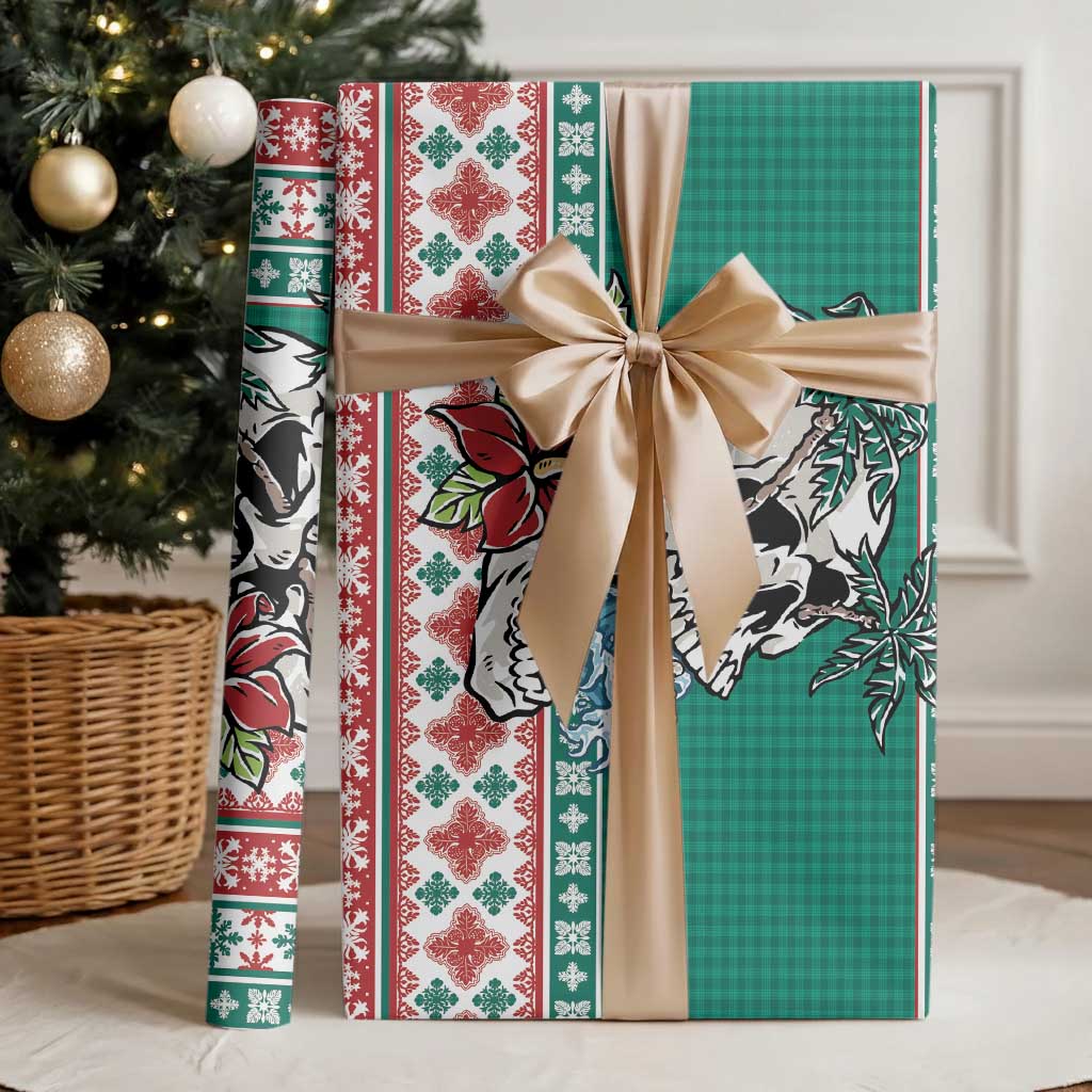 Hawaiian Skull Surfs Wrapping Paper Mele Kalikimaka Palaka Quilt Pattern - Polynesian Pride