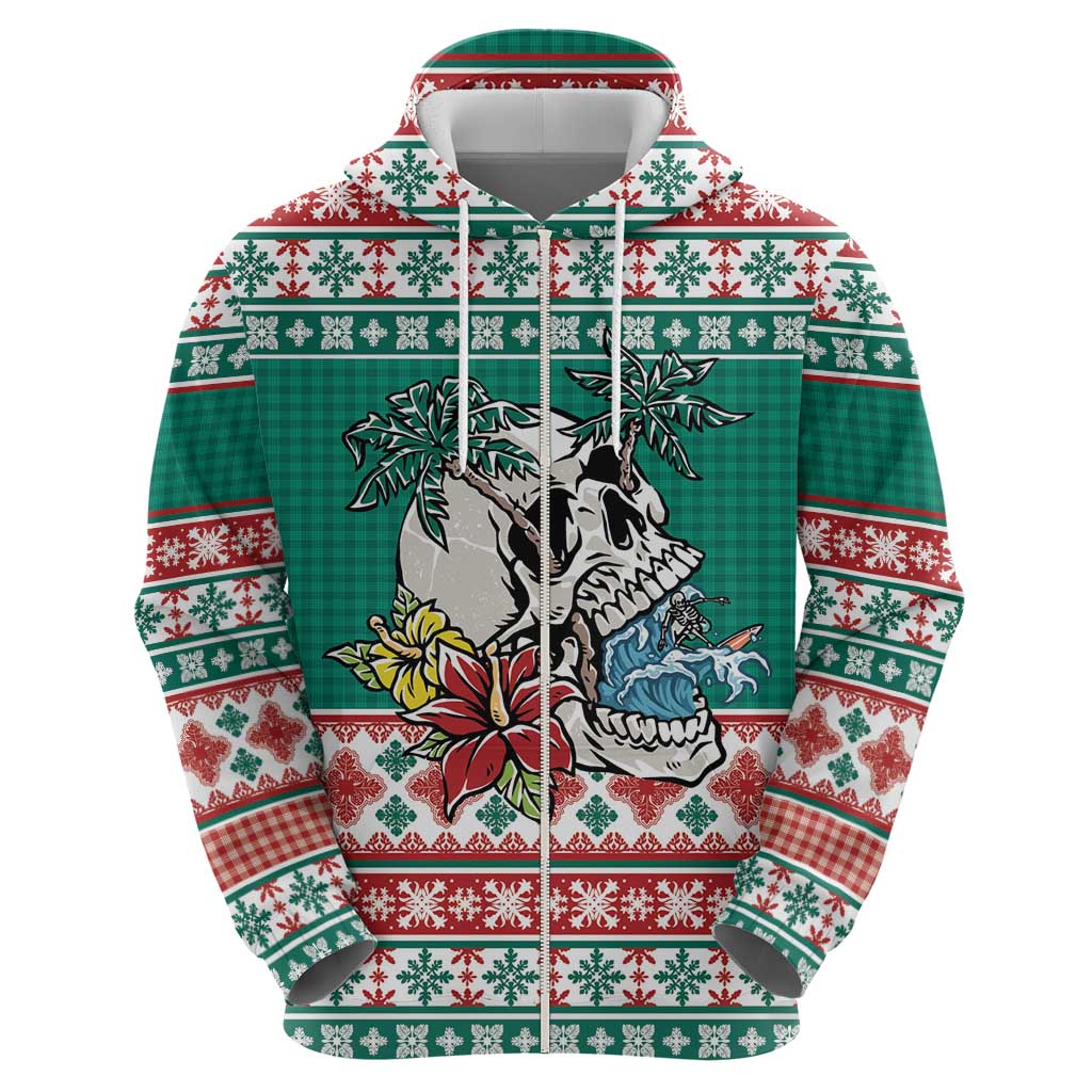 Hawaiian Skull Surfs Zip Hoodie Mele Kalikimaka Palaka Quilt Pattern - Polynesian Pride