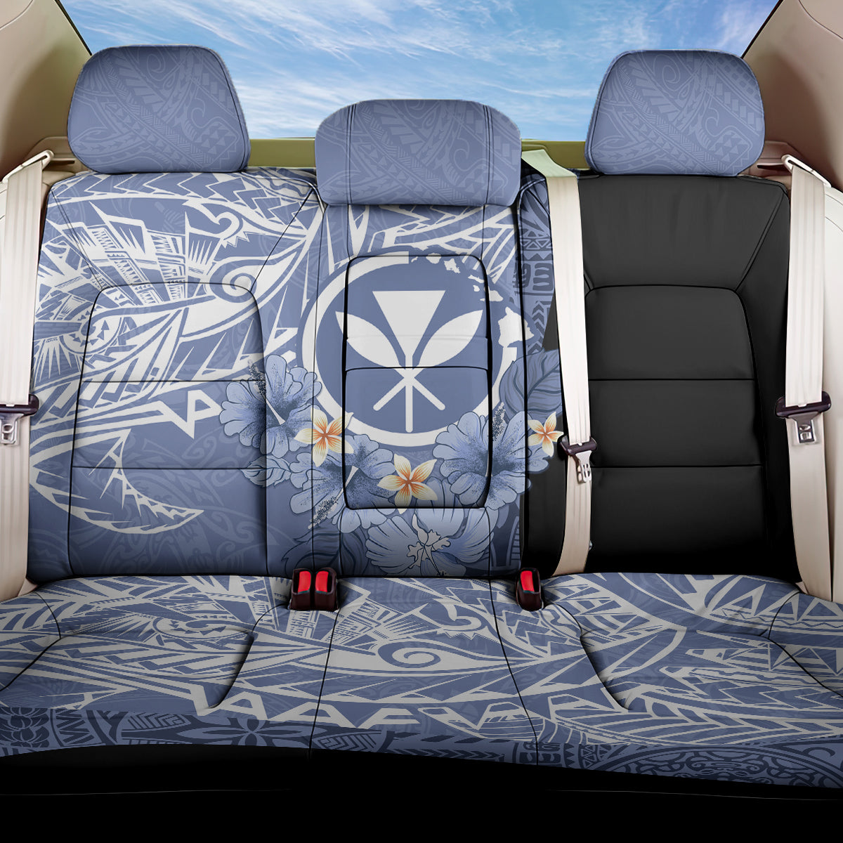 Aloha Vintage Hawaii Tribal Back Car Seat Cover Blue Style LT9 One Size Blue - Polynesian Pride