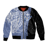 Aloha Vintage Hawaii Tribal Bomber Jacket Blue Style LT9 Unisex Blue - Polynesian Pride