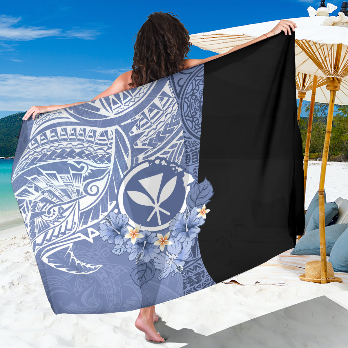 Aloha Vintage Hawaii Tribal Sarong Blue Style LT9 One Size 44 x 66 inches Blue - Polynesian Pride