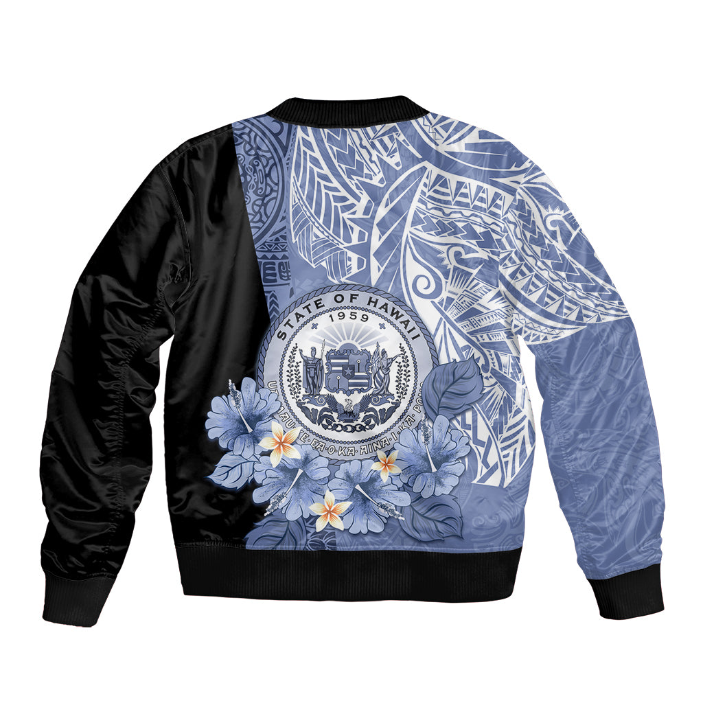 Aloha Vintage Hawaii Tribal Sleeve Zip Bomber Jacket Blue Style LT9 - Polynesian Pride