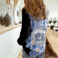 Aloha Vintage Hawaii Tribal Women Casual Shirt Blue Style LT9 - Polynesian Pride