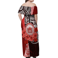 Aloha Vintage Hawaii Tribal Off Shoulder Maxi Dress Red Style LT9 - Polynesian Pride