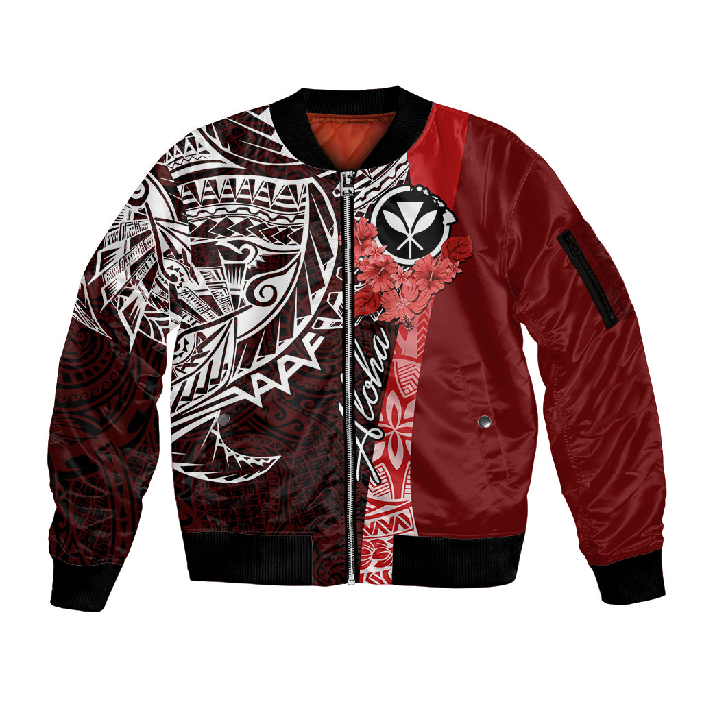 Aloha Vintage Hawaii Tribal Sleeve Zip Bomber Jacket Red Style LT9 Unisex Red - Polynesian Pride