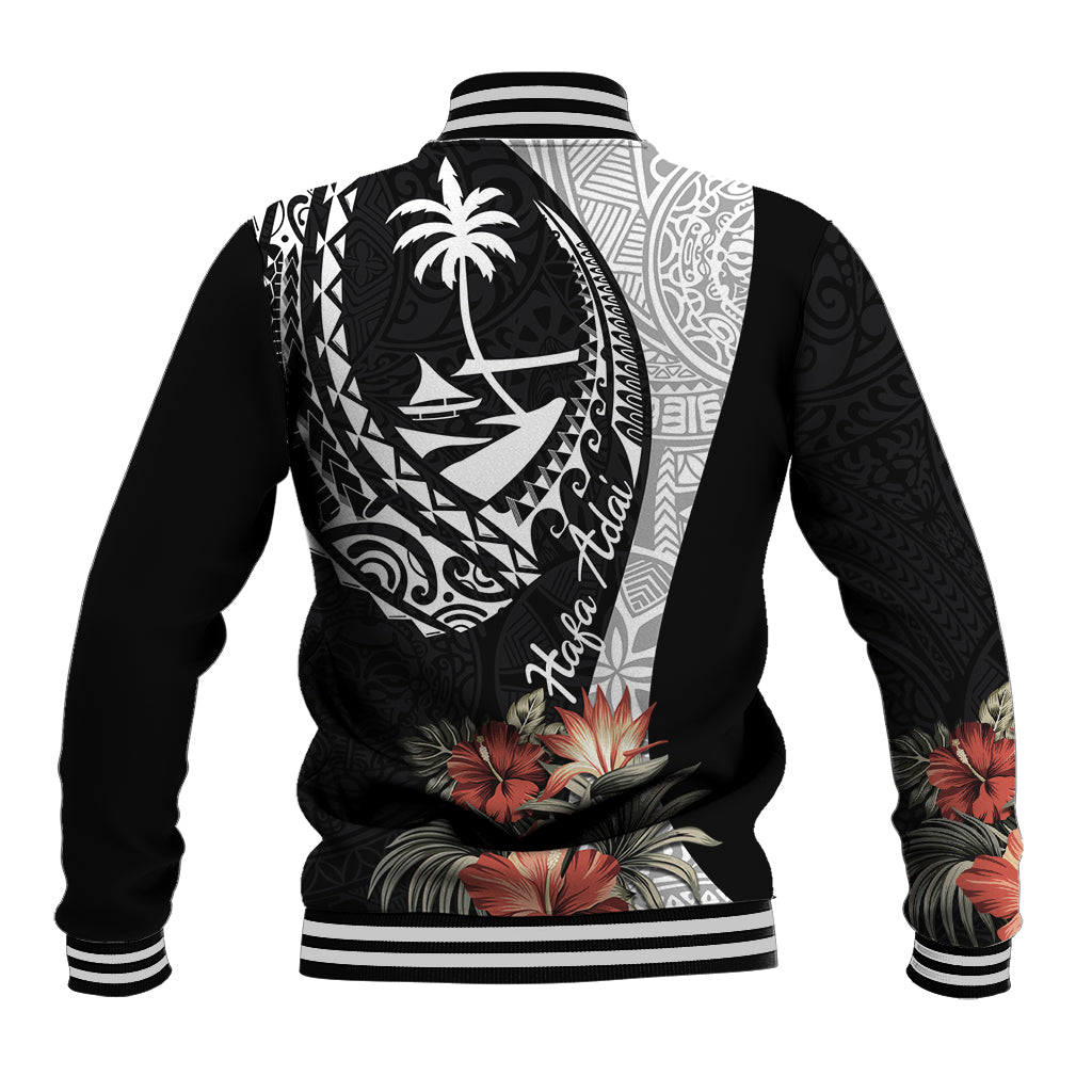 Hafa Adai Guam Baseball Jacket Tropical Flowers with Polynesian Pattern LT9 - Polynesian Pride