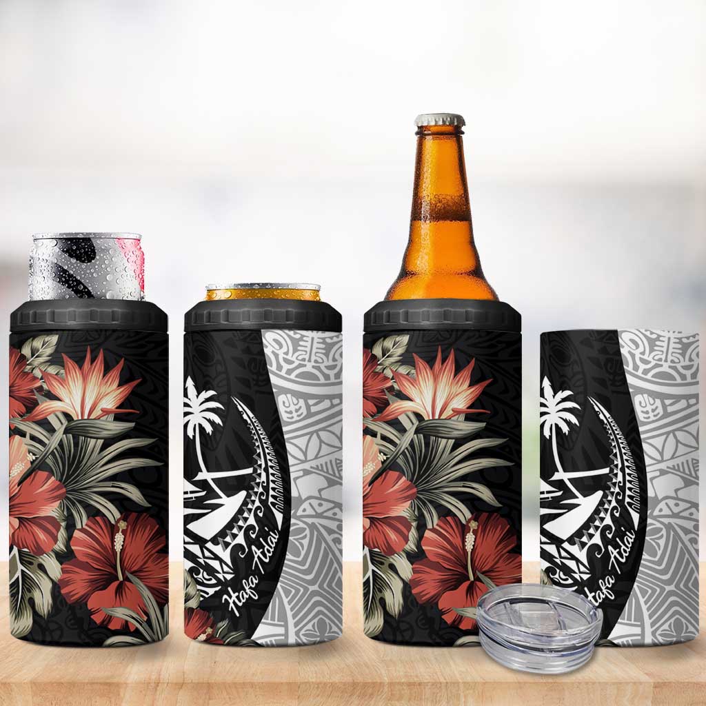 Guam Hafa Adai 4 in 1 Can Cooler Tumbler Tropical Flowers with Polynesian Pattern