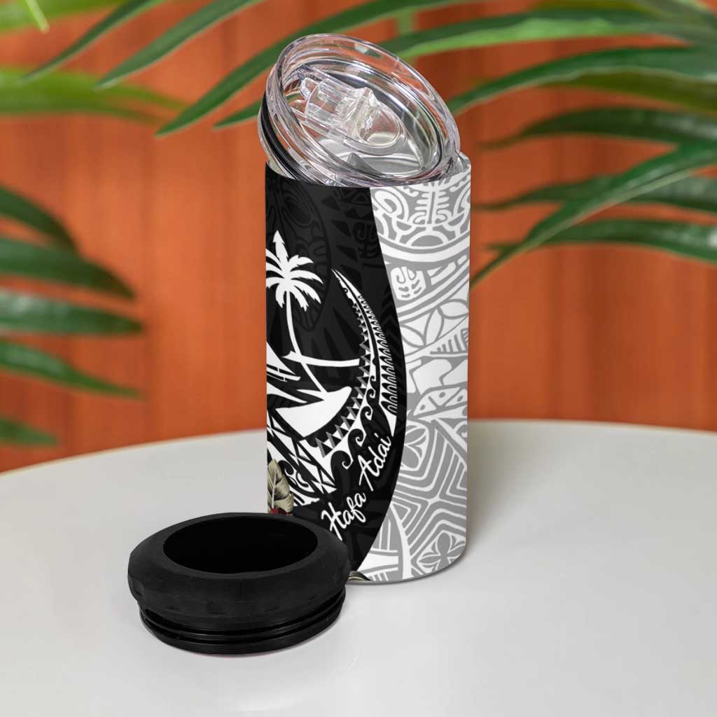 Guam Hafa Adai 4 in 1 Can Cooler Tumbler Tropical Flowers with Polynesian Pattern