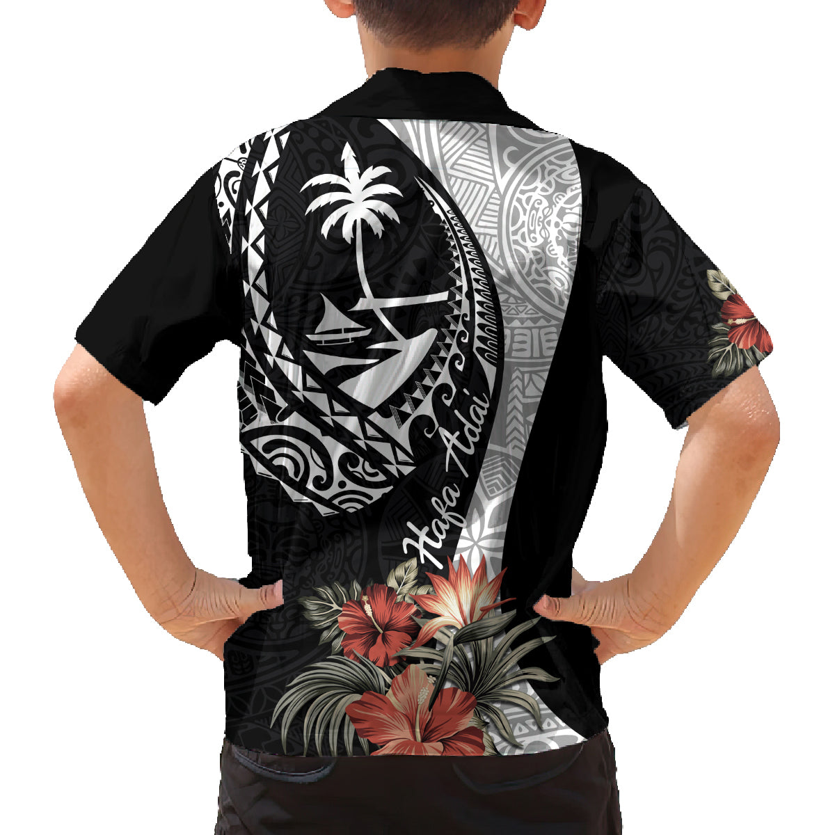 Hafa Adai Guam Family Matching Off Shoulder Long Sleeve Dress and Hawaiian Shirt Tropical Flowers with Polynesian Pattern LT9 - Polynesian Pride