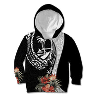 Hafa Adai Guam Kid Hoodie Tropical Flowers with Polynesian Pattern LT9 Hoodie Black - Polynesian Pride