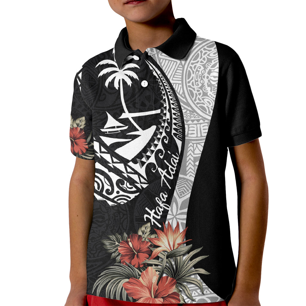 Hafa Adai Guam Kid Polo Shirt Tropical Flowers with Polynesian Pattern LT9 Kid Black - Polynesian Pride