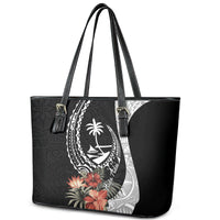 Hafa Adai Guam Leather Tote Bag Tropical Flowers with Polynesian Pattern LT9 - Polynesian Pride