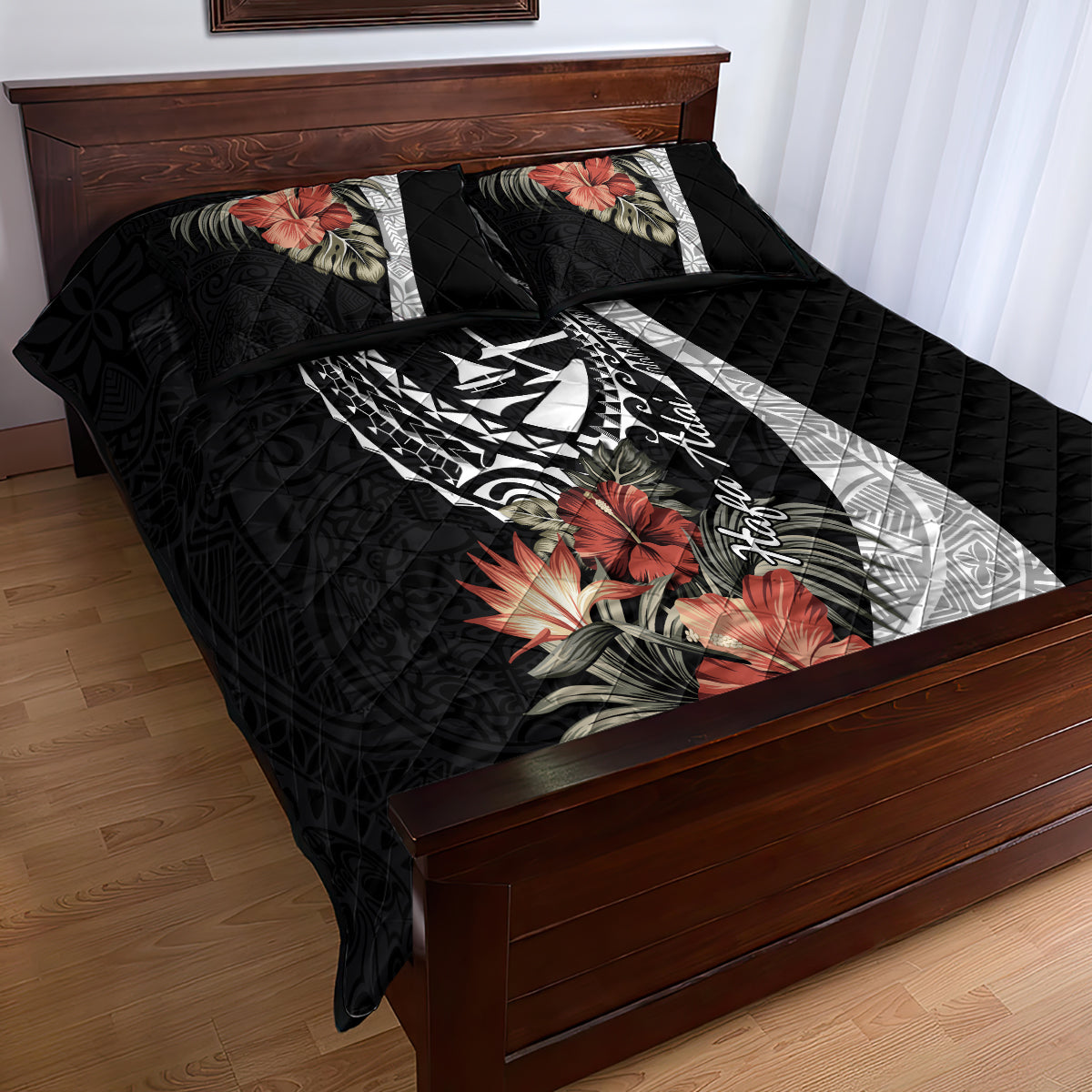 Hafa Adai Guam Quilt Bed Set Tropical Flowers with Polynesian Pattern LT9 - Polynesian Pride
