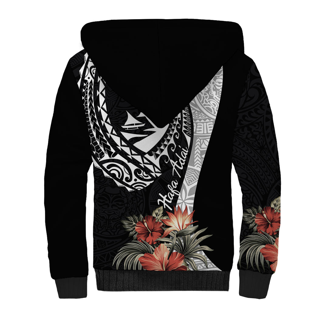 Hafa Adai Guam Sherpa Hoodie Tropical Flowers with Polynesian Pattern LT9 - Polynesian Pride
