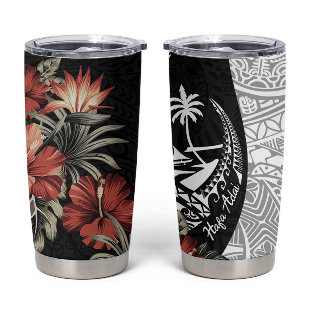 Guam Hafa Adai Tumbler Cup Tropical Flowers with Polynesian Pattern