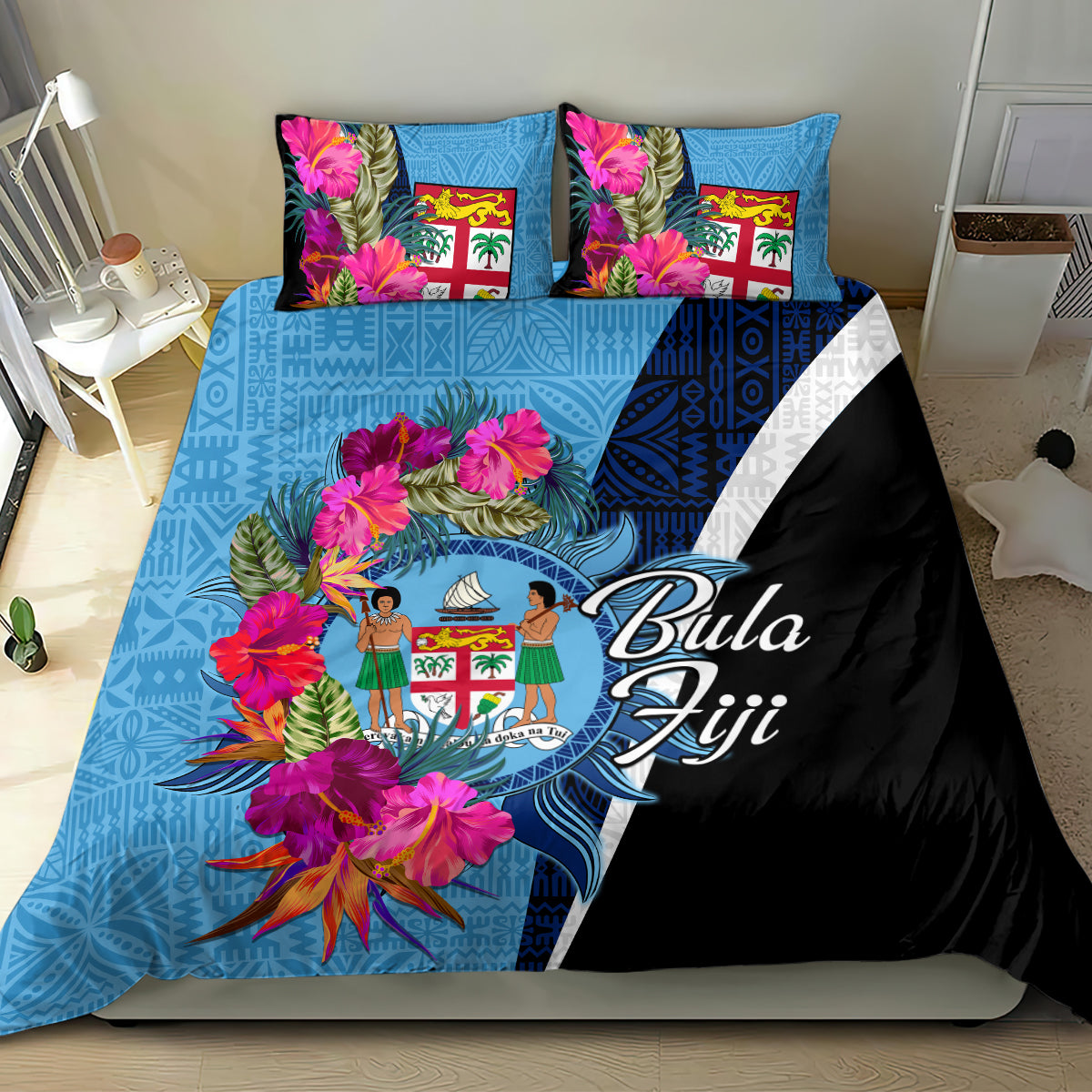 Bula Fiji Vintage Fijian Masi Pattern Bedding Set Blue Unique LT9 - Polynesian Pride
