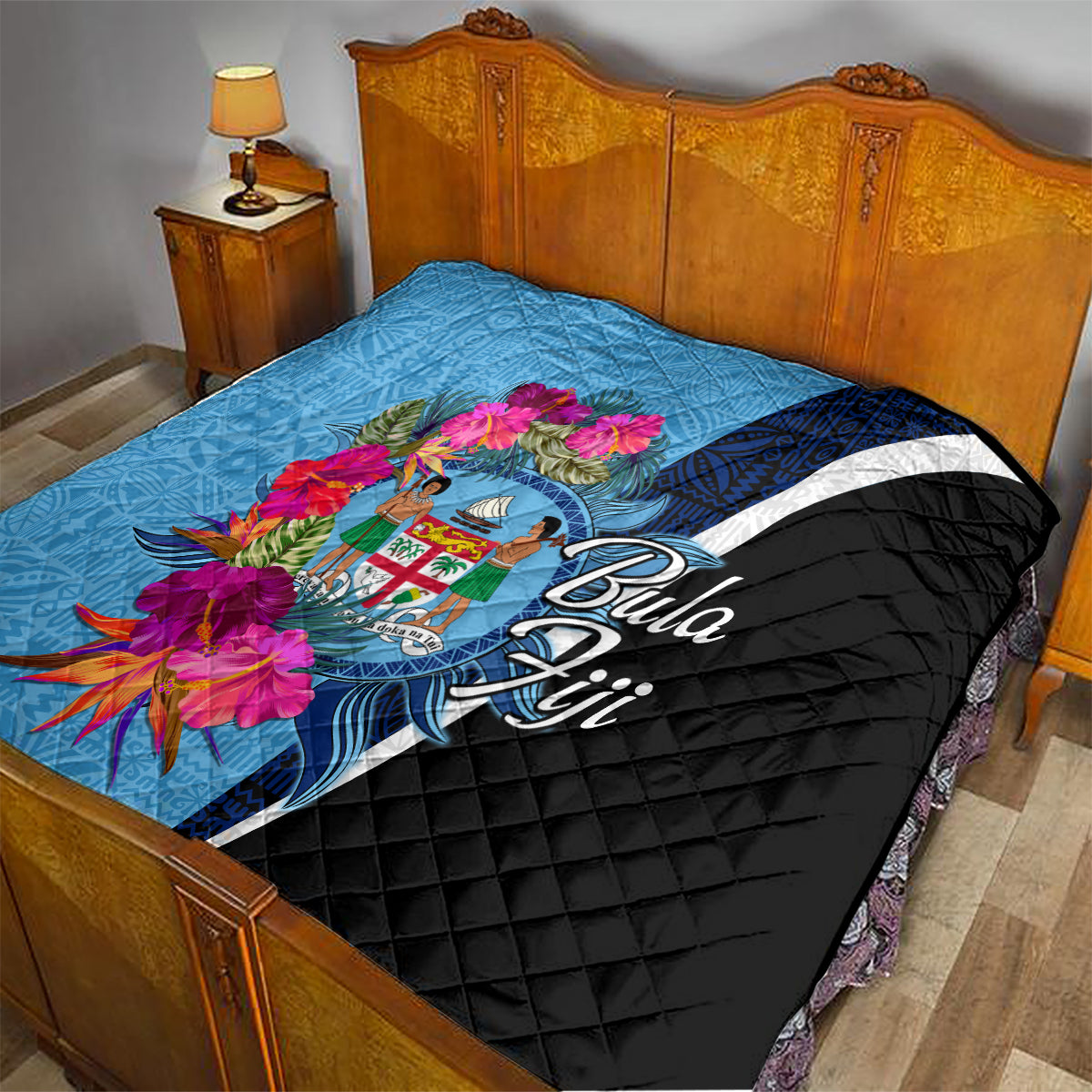 Bula Fiji Vintage Fijian Masi Pattern Quilt Blue Unique LT9 - Polynesian Pride