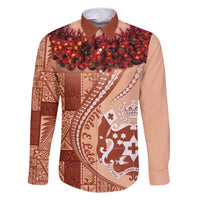 Vintage Tonga Kahoa Heilala Flower Family Matching Short Sleeve Bodycon Dress and Hawaiian Shirt LT9 Dad's Shirt - Long Sleeve Peach Fuzz - Polynesian Pride