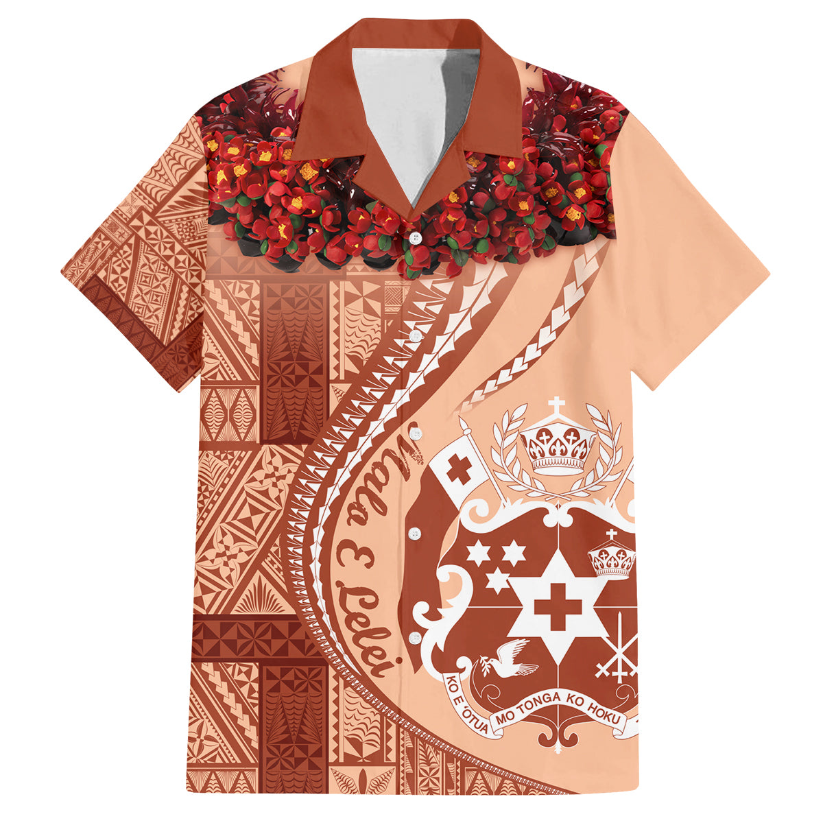 Vintage Tonga Kahoa Heilala Flower Family Matching Summer Maxi Dress and Hawaiian Shirt LT9 Dad's Shirt - Short Sleeve Peach Fuzz - Polynesian Pride