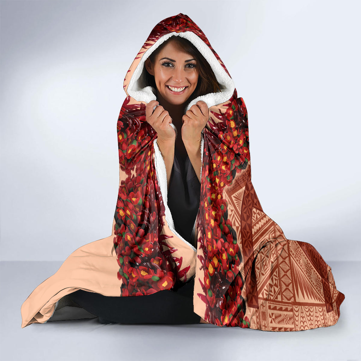 Vintage Tonga Kahoa Heilala Flower Hooded Blanket LT9 - Polynesian Pride