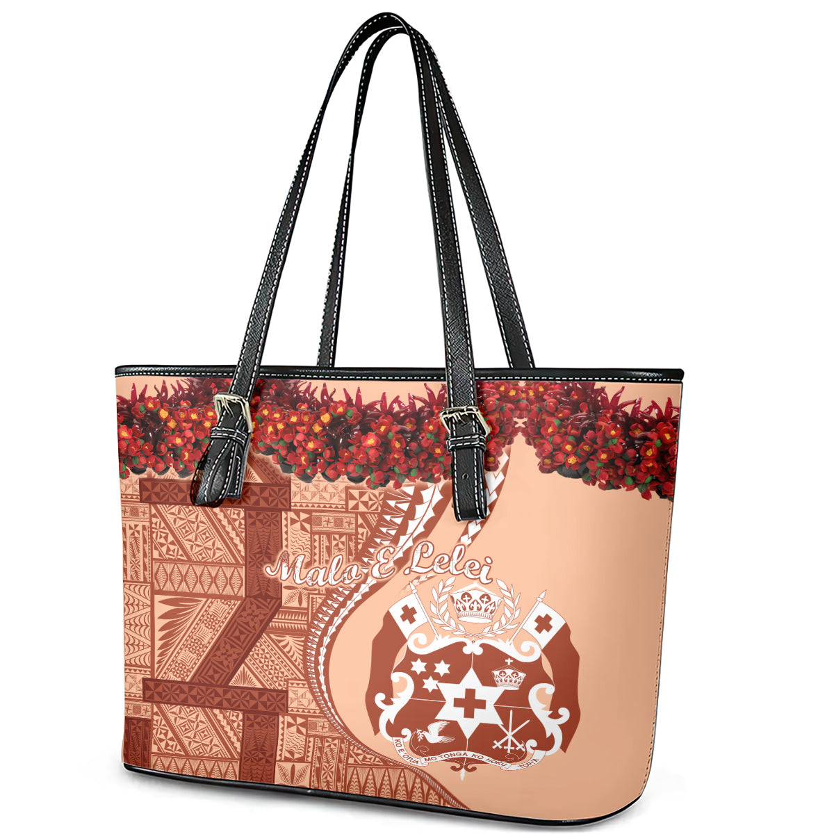 Vintage Tonga Kahoa Heilala Flower Leather Tote Bag LT9 - Polynesian Pride