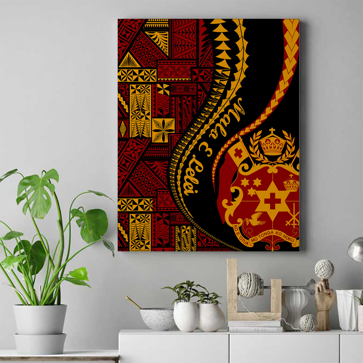 Vintage Tonga Malo E Lelei Ngatu Pattern Canvas Wall Art LT9 Red - Polynesian Pride