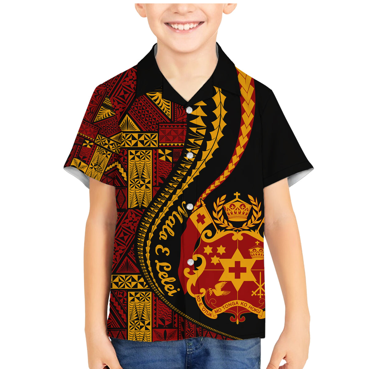 Vintage Tonga Malo E Lelei Ngatu Pattern Family Matching Mermaid Dress and Hawaiian Shirt LT9 Son's Shirt Red - Polynesian Pride