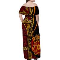 Vintage Tonga Malo E Lelei Ngatu Pattern Off Shoulder Maxi Dress LT9 - Polynesian Pride