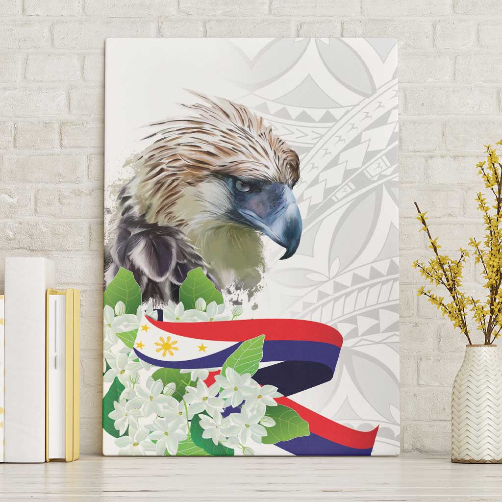 Philippines Eagle and Sampaguita Flowers Canvas Wall Art Polynesian Pattern