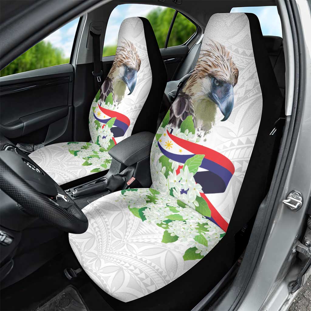 Philippines Eagle and Sampaguita Flowers Car Seat Cover Polynesian Pattern