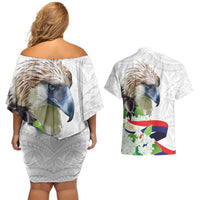 Philippines Eagle and Sampaguita Flowers Couples Matching Off Shoulder Short Dress and Hawaiian Shirt Polynesian Pattern