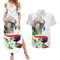 Philippines Eagle and Sampaguita Flowers Couples Matching Summer Maxi Dress and Hawaiian Shirt Polynesian Pattern