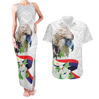Philippines Eagle and Sampaguita Flowers Couples Matching Tank Maxi Dress and Hawaiian Shirt Polynesian Pattern