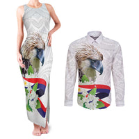 Philippines Eagle and Sampaguita Flowers Couples Matching Tank Maxi Dress and Long Sleeve Button Shirt Polynesian Pattern