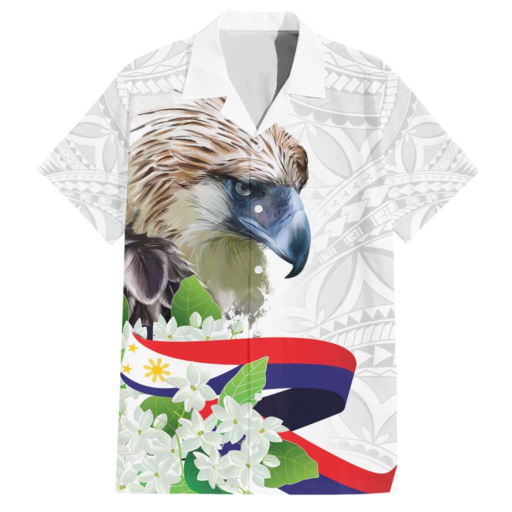 Philippines Eagle and Sampaguita Flowers Hawaiian Shirt Polynesian Pattern