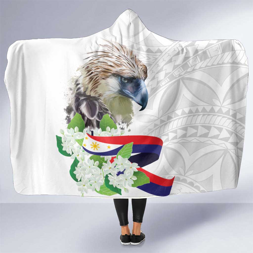 Philippines Eagle and Sampaguita Flowers Hooded Blanket Polynesian Pattern