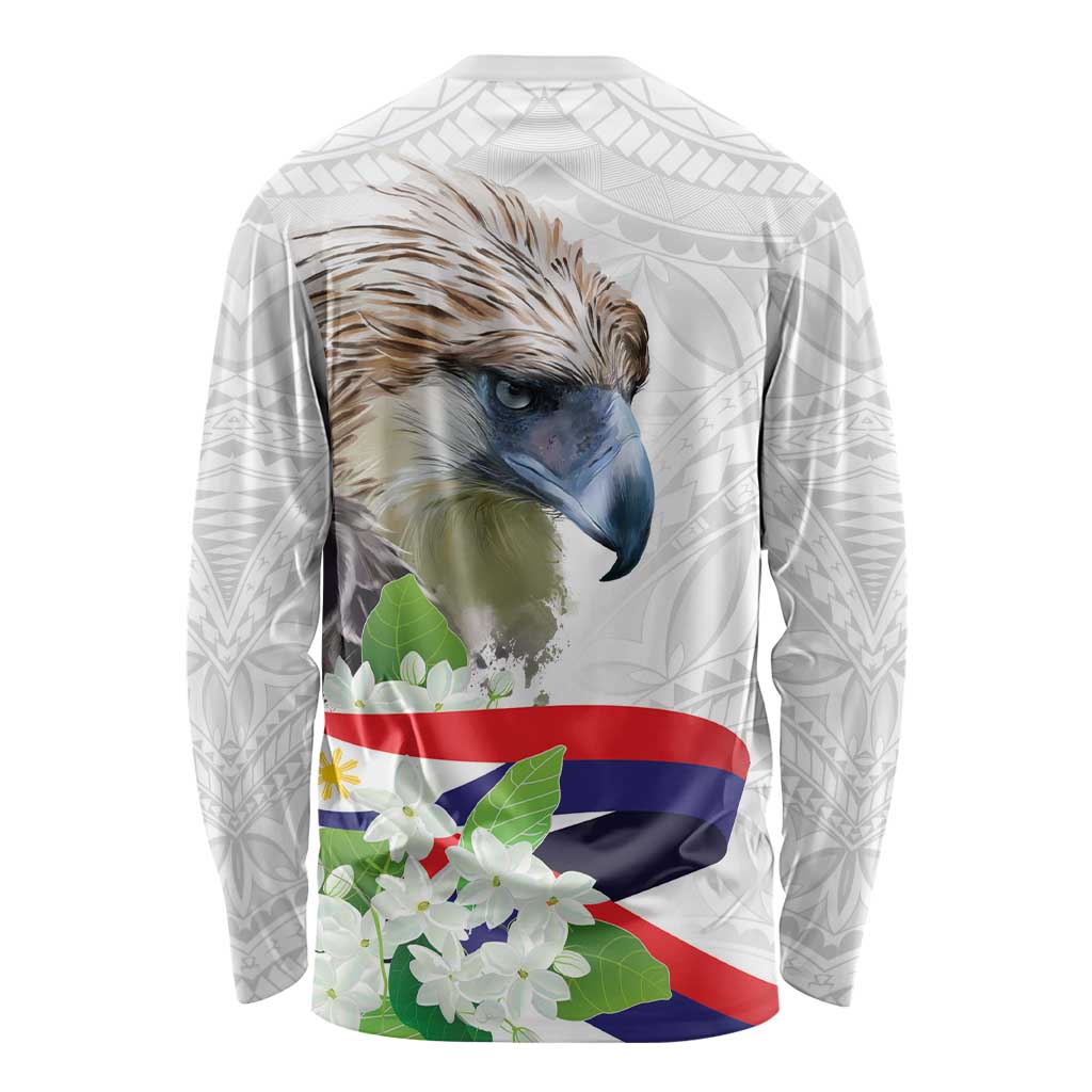 Philippines Eagle and Sampaguita Flowers Long Sleeve Shirt Polynesian Pattern