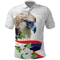Philippines Eagle and Sampaguita Flowers Polo Shirt Polynesian Pattern