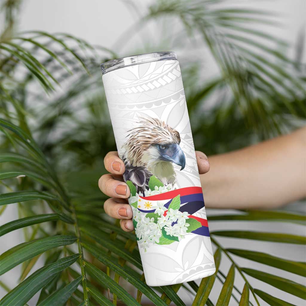 Philippines Eagle and Sampaguita Flowers Skinny Tumbler Polynesian Pattern LT9 - Polynesian Pride
