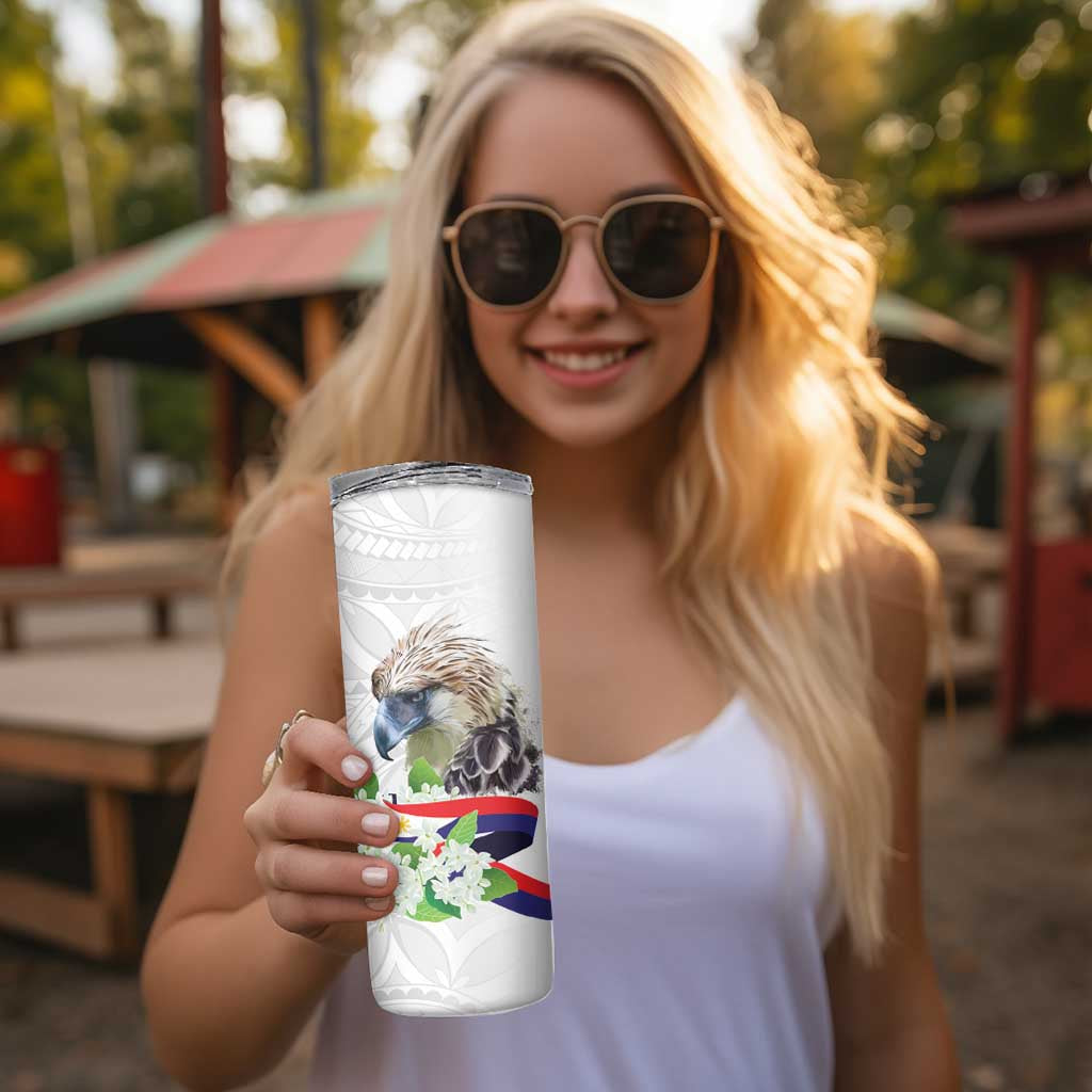 Philippines Eagle and Sampaguita Flowers Skinny Tumbler Polynesian Pattern LT9 - Polynesian Pride
