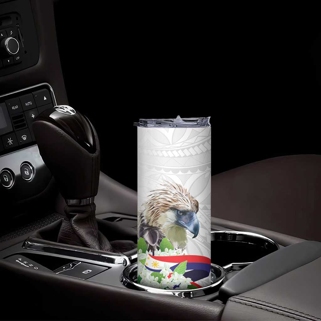 Philippines Eagle and Sampaguita Flowers Skinny Tumbler Polynesian Pattern LT9 - Polynesian Pride