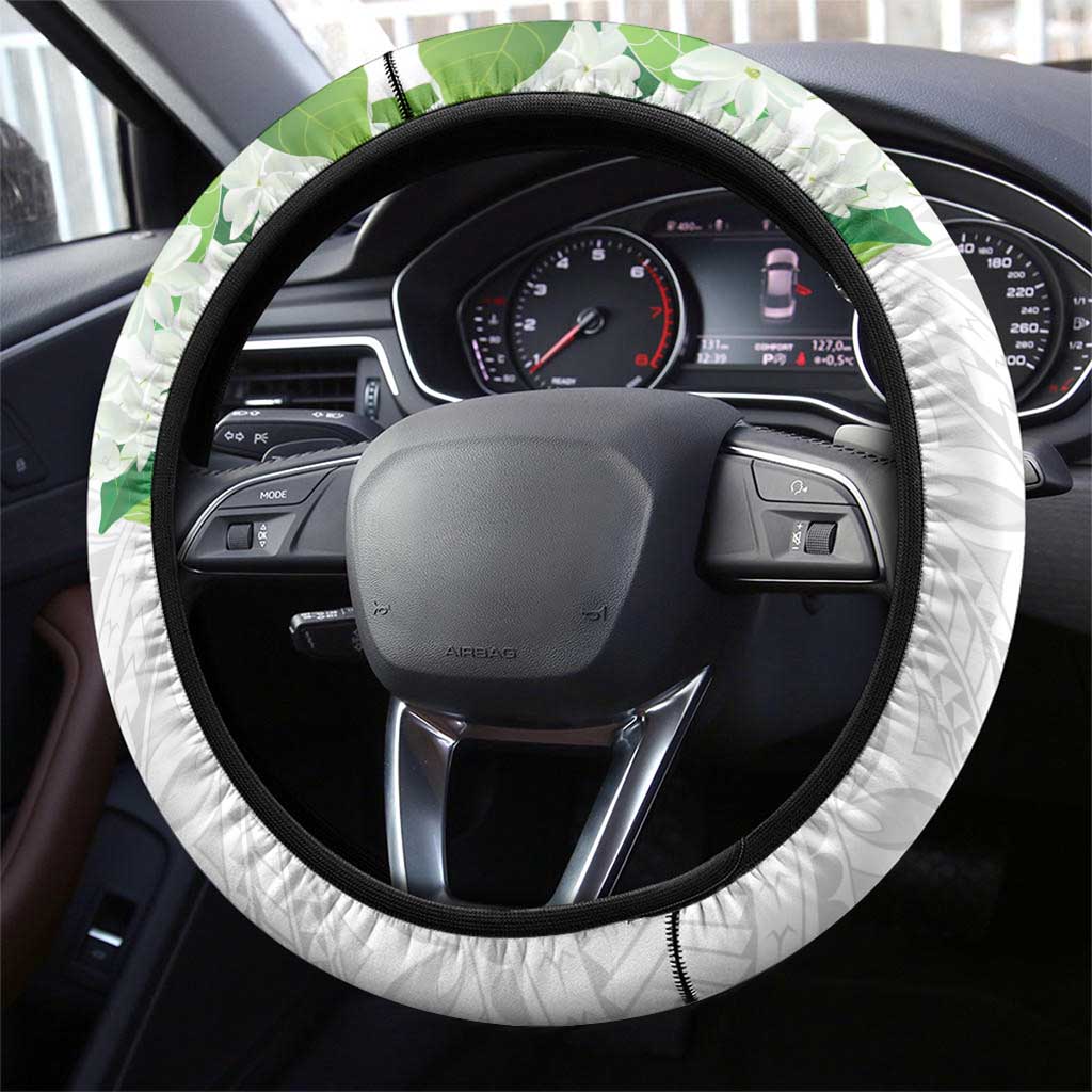 Philippines Eagle and Sampaguita Flowers Steering Wheel Cover Polynesian Pattern