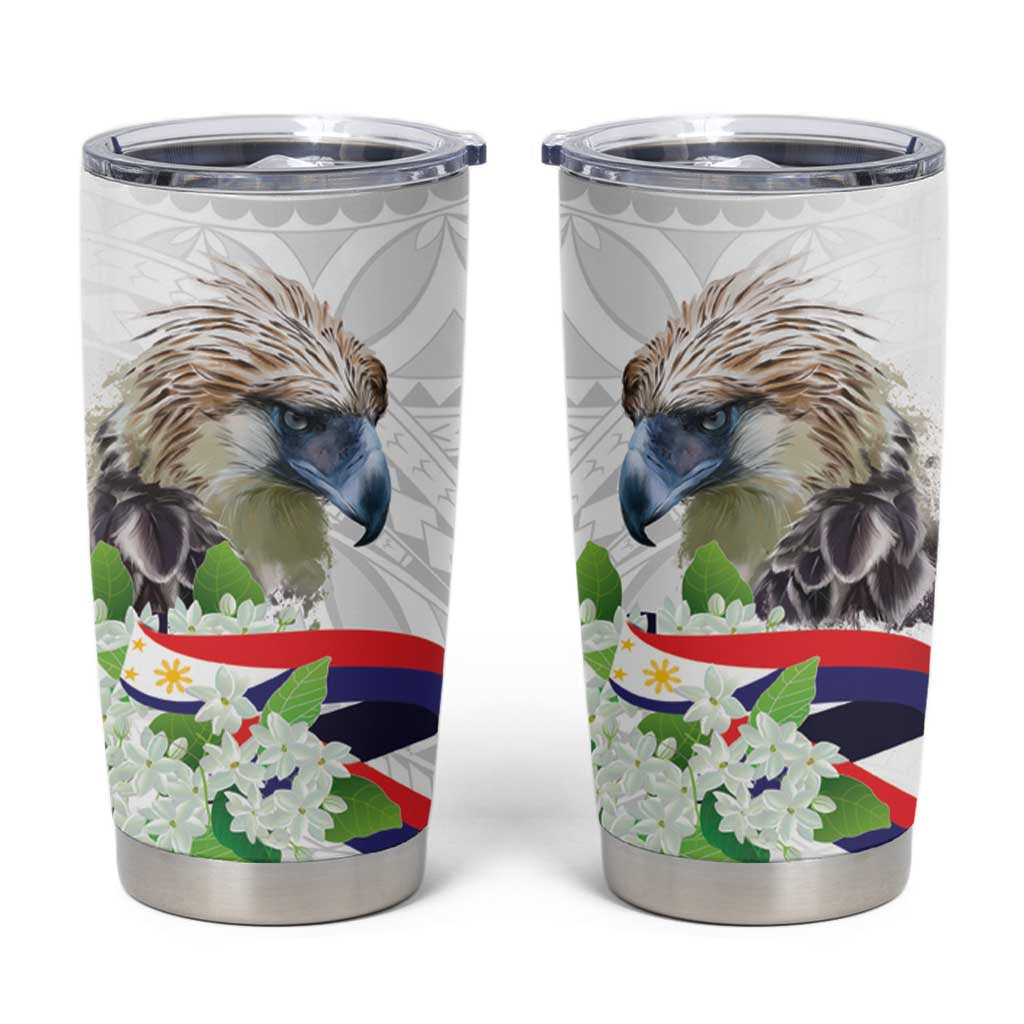 Philippines Eagle and Sampaguita Flowers Tumbler Cup Polynesian Pattern LT9